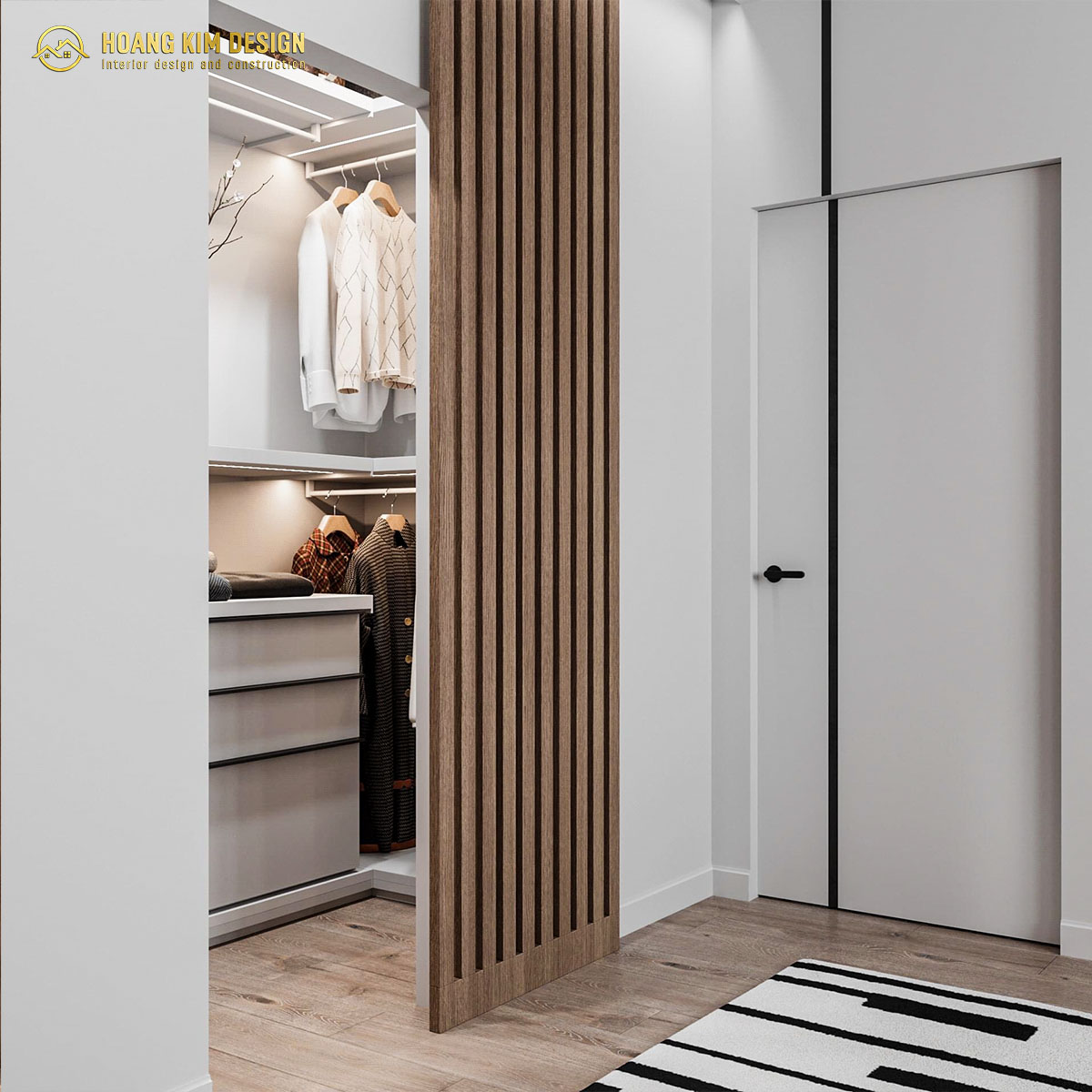 Tủ quần áo được thiết kế âm tường kết hợp làm không gian thay đồ