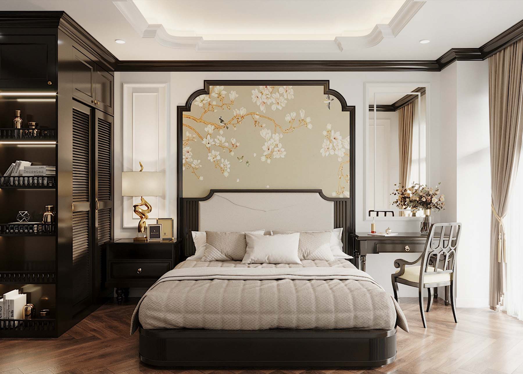 Giường ngủ phong cách Indochine gợi cảm giác yên bình, nhẹ nhàng