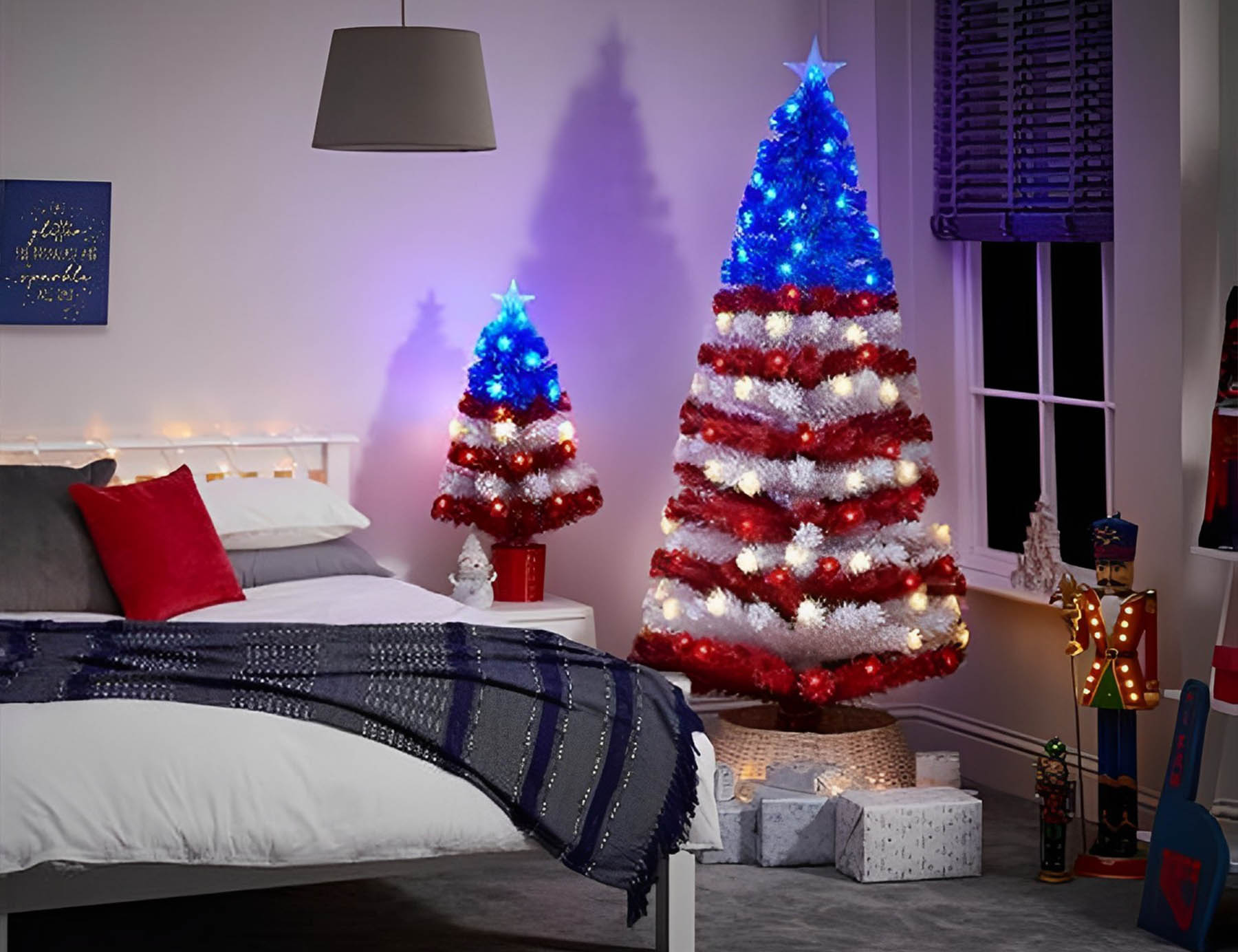 Ý tưởng trang trí phòng ngủ Giáng sinh bằng dây đèn để tăng thêm vẻ đẹp