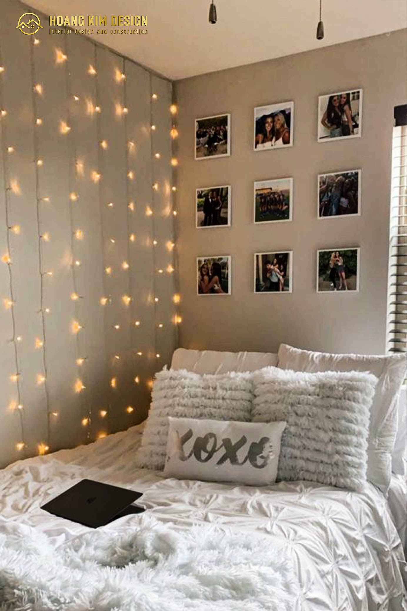 Trang trí phòng ngủ cùng với những dây đèn led sẽ làm tăng sức hút cho căn phòng