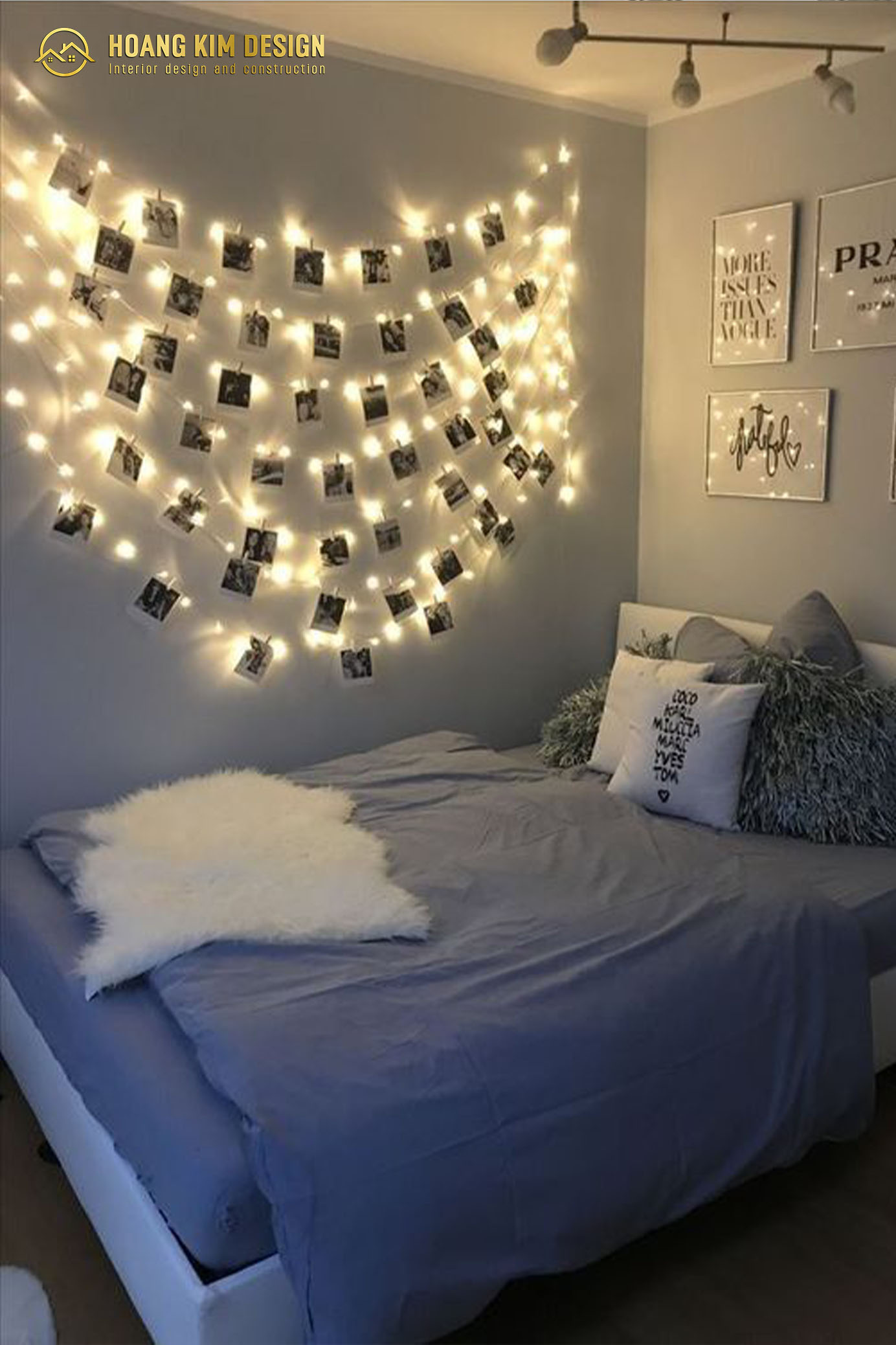 Trang trí phòng ngủ cùng với những dây đèn led sẽ làm tăng sức hút cho căn phòng